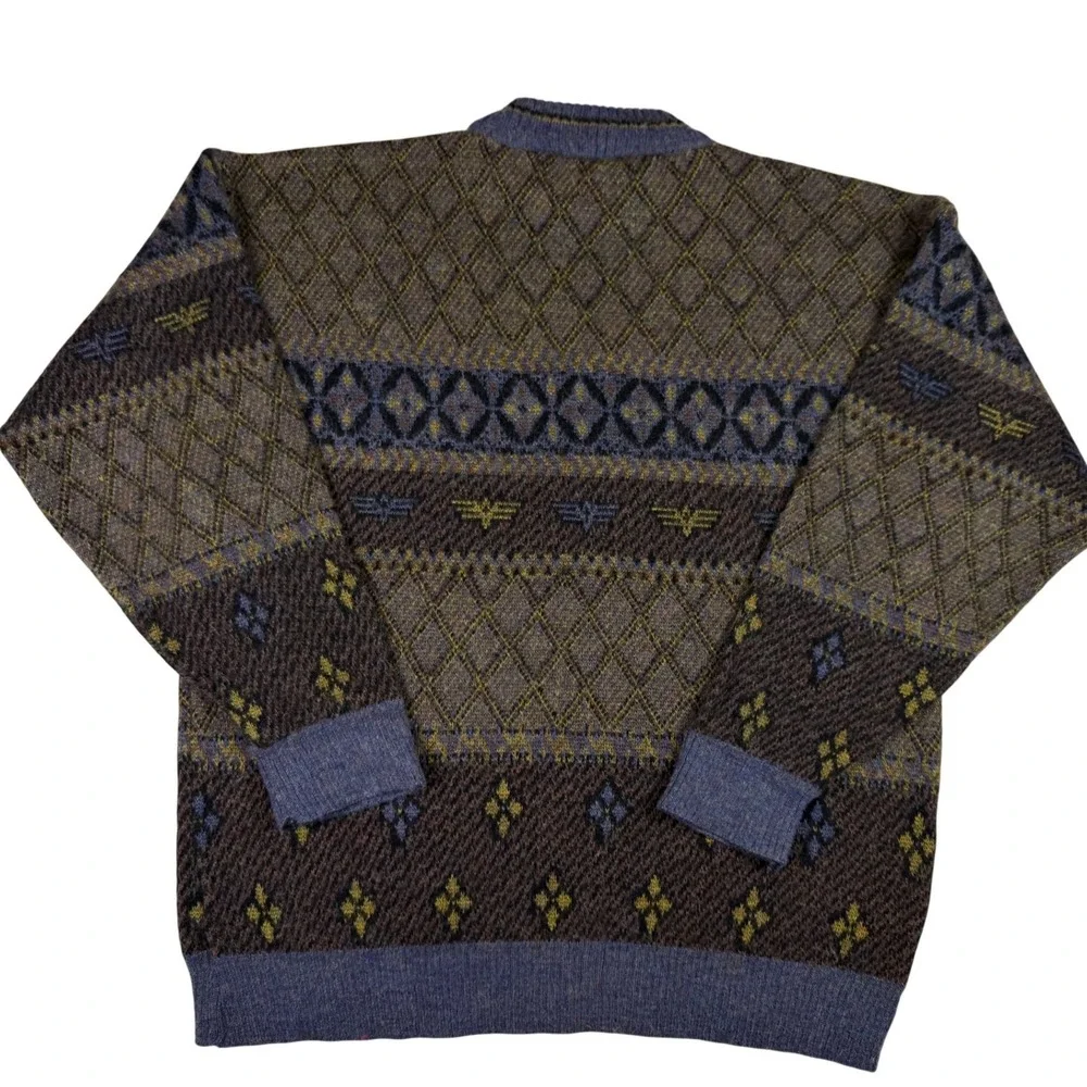 Peter England Vintage Wool Blend Sweater Grandpa Isle Italy Geometric Knit Men L